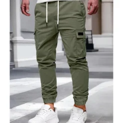 Online OUKU Men's Cargo Pants Trousers Drawstring Elastic Waist Multi Pocket Plain Wearable Outdoor Daily Camping & Hiking Fashion Classic ArmyGreen Black