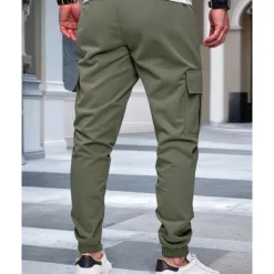 Online OUKU Men's Cargo Pants Trousers Drawstring Elastic Waist Multi Pocket Plain Wearable Outdoor Daily Camping & Hiking Fashion Classic ArmyGreen Black