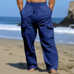 New OUKU Men's Cargo Pants Trousers Summer Pants Beach Pants Drawstring Multi Pocket Straight Leg Plain Comfort Breathable Outdoor Daily Going out Fashion Casual Black White