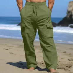 New OUKU Men's Cargo Pants Trousers Summer Pants Beach Pants Drawstring Multi Pocket Straight Leg Plain Comfort Breathable Outdoor Daily Going out Fashion Casual Black White