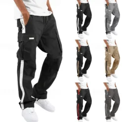 Sale OUKU Men's Cargo Pants Trousers Drawstring Elastic Waist Multi Pocket Color Block Wearable Outdoor Daily Camping & Hiking Fashion Classic White / Black Black