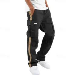 Sale OUKU Men's Cargo Pants Trousers Drawstring Elastic Waist Multi Pocket Color Block Wearable Outdoor Daily Camping & Hiking Fashion Classic White / Black Black