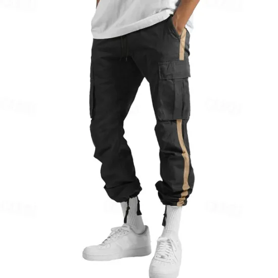 Sale OUKU Men's Cargo Pants Trousers Drawstring Elastic Waist Multi Pocket Color Block Wearable Outdoor Daily Camping & Hiking Fashion Classic White / Black Black