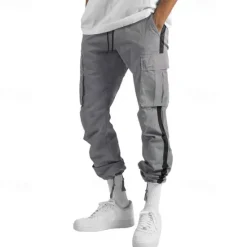 Sale OUKU Men's Cargo Pants Trousers Drawstring Elastic Waist Multi Pocket Color Block Wearable Outdoor Daily Camping & Hiking Fashion Classic White / Black Black