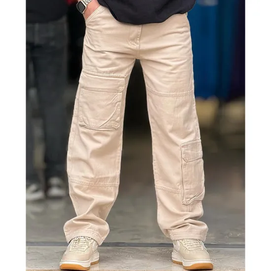 OUKU Men's Cargo Pants Trousers Chino Pants Casual Pants Elastic Waist Multi Pocket Straight Leg Plain Comfort Soft Full Length Outdoor Casual Daily Fashion Streetwear Black Khaki