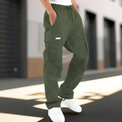 Clearance OUKU Men's Cargo Pants Trousers Drawstring Elastic Waist Multi Pocket Plain Wearable Outdoor Daily Camping & Hiking Fashion Classic Dark Brown Lake blue