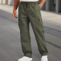 Discount OUKU Men's Cargo Pants Trousers Drawstring Elastic Waist Multi Pocket Plain Wearable Outdoor Daily Camping & Hiking Fashion Classic Black White