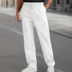 Discount OUKU Men's Cargo Pants Trousers Drawstring Elastic Waist Multi Pocket Plain Wearable Outdoor Daily Camping & Hiking Fashion Classic Black White