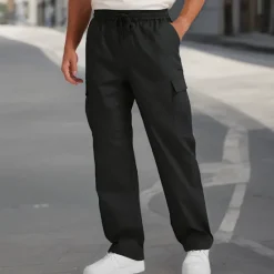 Discount OUKU Men's Cargo Pants Trousers Drawstring Elastic Waist Multi Pocket Plain Wearable Outdoor Daily Camping & Hiking Fashion Classic Black White
