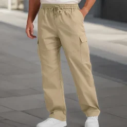 Discount OUKU Men's Cargo Pants Trousers Drawstring Elastic Waist Multi Pocket Plain Wearable Outdoor Daily Camping & Hiking Fashion Classic Black White