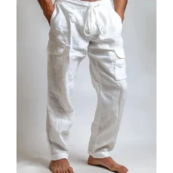 Sale OUKU Men's Cargo Pants Trousers Summer Pants Beach Pants Drawstring Elastic Waist Multi Pocket Plain Comfort Breathable Full Length Outdoor Daily Going out Fashion Casual Black White Inelastic