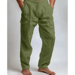 Sale OUKU Men's Cargo Pants Trousers Summer Pants Beach Pants Drawstring Elastic Waist Multi Pocket Plain Comfort Breathable Full Length Outdoor Daily Going out Fashion Casual Black White Inelastic