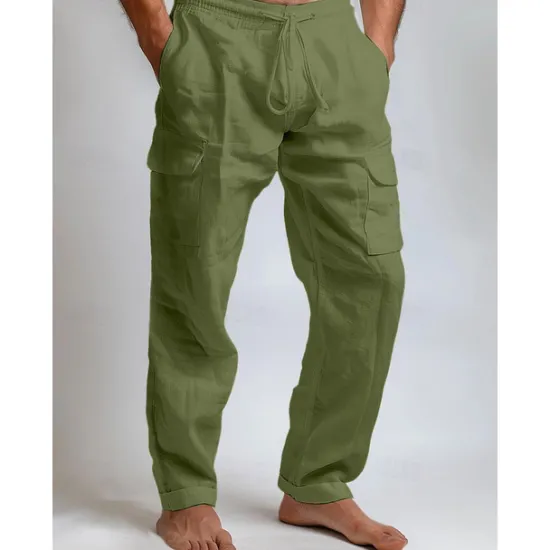 Sale OUKU Men's Cargo Pants Trousers Summer Pants Beach Pants Drawstring Elastic Waist Multi Pocket Plain Comfort Breathable Full Length Outdoor Daily Going out Fashion Casual Black White Inelastic