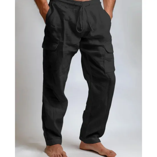 Sale OUKU Men's Cargo Pants Trousers Summer Pants Beach Pants Drawstring Elastic Waist Multi Pocket Plain Comfort Breathable Full Length Outdoor Daily Going out Fashion Casual Black White Inelastic