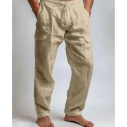 Sale OUKU Men's Cargo Pants Trousers Summer Pants Beach Pants Drawstring Elastic Waist Multi Pocket Plain Comfort Breathable Full Length Outdoor Daily Going out Fashion Casual Black White Inelastic