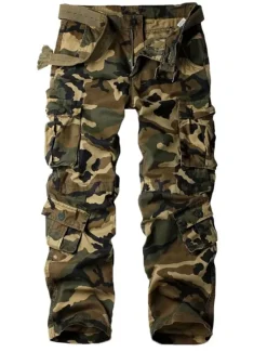 Outlet OUKU Men's Cargo Pants Work Pants Parachute Pants Pocket Multi Pocket High Rise Solid Colored Wearable Outdoor Full Length Outdoor Casual Streetwear Classic Loose Fit Yellow camouflage Grass Green High