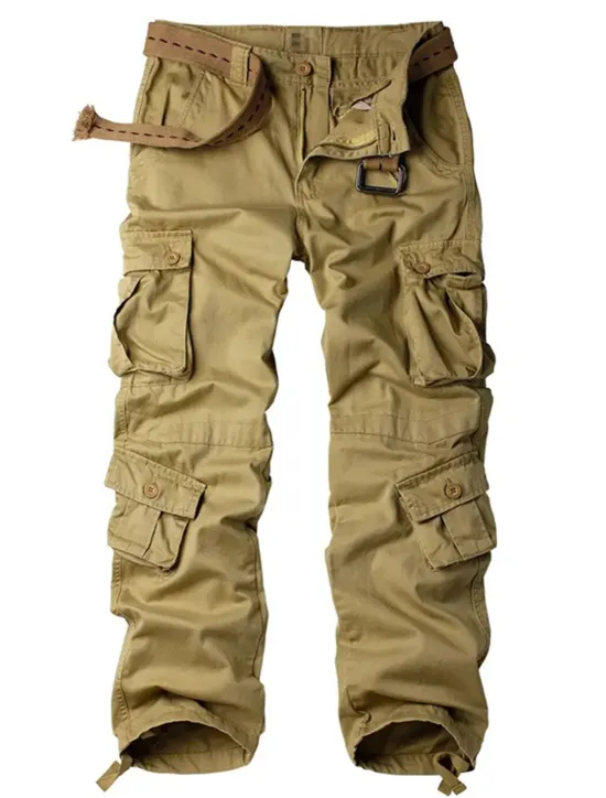 Outlet OUKU Men's Cargo Pants Work Pants Parachute Pants Pocket Multi Pocket High Rise Solid Colored Wearable Outdoor Full Length Outdoor Casual Streetwear Classic Loose Fit Yellow camouflage Grass Green High