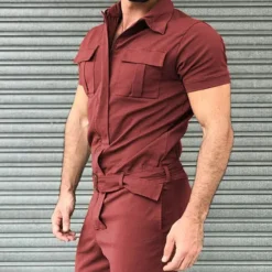 Sale OUKU Men's Cargo Pants Work Pants Jumpsuit Rompers Solid Color Nightclub Streetwear Stylish Casual / Sporty Slim Black Wine
