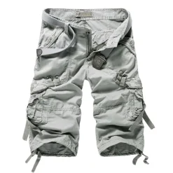 Hot OUKU Men's Cargo Shorts Below Knee Length Shorts Capri Pants Hiking Shorts Multi Pocket Plain Calf-Length Daily Basic Big and Tall Wine Army Green