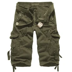 Hot OUKU Men's Cargo Shorts Below Knee Length Shorts Capri Pants Hiking Shorts Multi Pocket Plain Calf-Length Daily Basic Big and Tall Wine Army Green