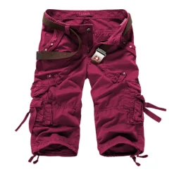 Hot OUKU Men's Cargo Shorts Below Knee Length Shorts Capri Pants Hiking Shorts Multi Pocket Plain Calf-Length Daily Basic Big and Tall Wine Army Green
