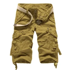 Hot OUKU Men's Cargo Shorts Below Knee Length Shorts Capri Pants Hiking Shorts Multi Pocket Plain Calf-Length Daily Basic Big and Tall Wine Army Green