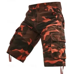 Discount OUKU Men's Cargo Shorts Camo Shorts Shorts Summer Shorts Multi Pocket Flap Pocket Camo Camouflage Comfort Wearable Knee Length Outdoor Sport Daily Fashion Casual Red Purple