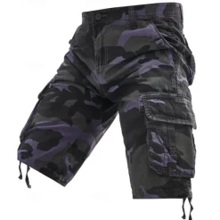 Discount OUKU Men's Cargo Shorts Camo Shorts Shorts Summer Shorts Multi Pocket Flap Pocket Camo Camouflage Comfort Wearable Knee Length Outdoor Sport Daily Fashion Casual Red Purple