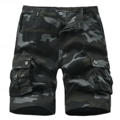 OUKU Men's Cargo Shorts Camo Shorts Shorts Summer Shorts Multi Pocket Flap Pocket Plain Camo / Camouflage Comfort Wearable Knee Length Outdoor Sport Daily Fashion Casual Camouflage khaki Black