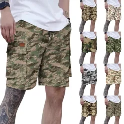 Outlet OUKU Men's Cargo Shorts Camo Shorts Shorts Summer Shorts Drawstring Elastic Waist Multi Pocket Camouflage Comfort Wearable Knee Length Outdoor Sport Daily Fashion Casual White Light Green