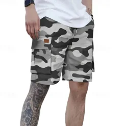 Outlet OUKU Men's Cargo Shorts Camo Shorts Shorts Summer Shorts Drawstring Elastic Waist Multi Pocket Camouflage Comfort Wearable Knee Length Outdoor Sport Daily Fashion Casual White Light Green