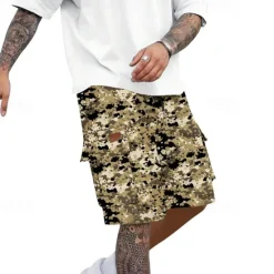 Outlet OUKU Men's Cargo Shorts Camo Shorts Shorts Summer Shorts Drawstring Elastic Waist Multi Pocket Camouflage Comfort Wearable Knee Length Outdoor Sport Daily Fashion Casual White Light Green