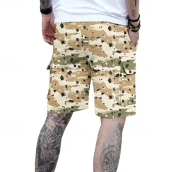 Outlet OUKU Men's Cargo Shorts Camo Shorts Shorts Summer Shorts Drawstring Elastic Waist Multi Pocket Camouflage Comfort Wearable Knee Length Outdoor Sport Daily Fashion Casual White Light Green