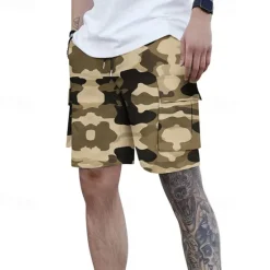 Outlet OUKU Men's Cargo Shorts Camo Shorts Shorts Summer Shorts Drawstring Elastic Waist Multi Pocket Camouflage Comfort Wearable Knee Length Outdoor Sport Daily Fashion Casual White Light Green