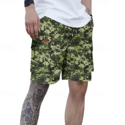 Outlet OUKU Men's Cargo Shorts Camo Shorts Shorts Summer Shorts Drawstring Elastic Waist Multi Pocket Camouflage Comfort Wearable Knee Length Outdoor Sport Daily Fashion Casual White Light Green