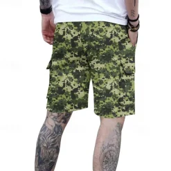 Outlet OUKU Men's Cargo Shorts Camo Shorts Shorts Summer Shorts Drawstring Elastic Waist Multi Pocket Camouflage Comfort Wearable Knee Length Outdoor Sport Daily Fashion Casual White Light Green