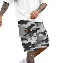 Outlet OUKU Men's Cargo Shorts Camo Shorts Shorts Summer Shorts Drawstring Elastic Waist Multi Pocket Camouflage Comfort Wearable Knee Length Outdoor Sport Daily Fashion Casual White Light Green
