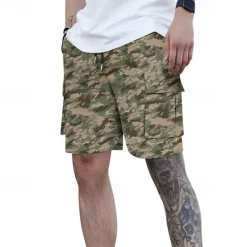 Outlet OUKU Men's Cargo Shorts Camo Shorts Shorts Summer Shorts Drawstring Elastic Waist Multi Pocket Camouflage Comfort Wearable Knee Length Outdoor Sport Daily Fashion Casual White Light Green
