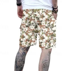 Outlet OUKU Men's Cargo Shorts Camo Shorts Shorts Summer Shorts Drawstring Elastic Waist Multi Pocket Camouflage Comfort Wearable Knee Length Outdoor Sport Daily Fashion Casual White Light Green