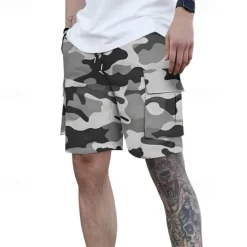 Outlet OUKU Men's Cargo Shorts Camo Shorts Shorts Summer Shorts Drawstring Elastic Waist Multi Pocket Camouflage Comfort Wearable Knee Length Outdoor Sport Daily Fashion Casual White Light Green