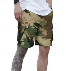 Outlet OUKU Men's Cargo Shorts Camo Shorts Shorts Summer Shorts Drawstring Elastic Waist Multi Pocket Camouflage Comfort Wearable Knee Length Outdoor Sport Daily Fashion Casual White Light Green