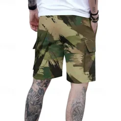 Outlet OUKU Men's Cargo Shorts Camo Shorts Shorts Summer Shorts Drawstring Elastic Waist Multi Pocket Camouflage Comfort Wearable Knee Length Outdoor Sport Daily Fashion Casual White Light Green