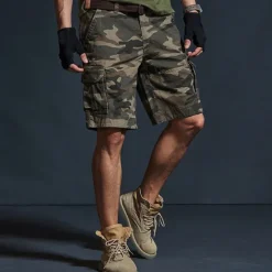 Best OUKU Men's Cargo Shorts Camo Shorts Shorts Summer Shorts Multi Pocket Flap Pocket Camo Plain Camouflage Comfort Wearable Knee Length Outdoor Sport Daily Fashion Casual Black Yellow