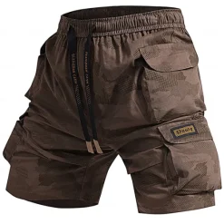 Best OUKU Men's Cargo Shorts Camping Shorts Camo Shorts Hiking Shorts Elastic Waist Straight Leg 6 Pocket Plain Camouflage Moisture Wicking Wearable Knee Length Outdoor Casual Daily Fashion Streetwear Black