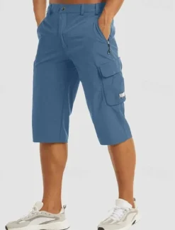 Outlet OUKU Men's Cargo Shorts Capri Pants Workout Shorts Hiking Shorts Going out Weekend Breathable Quick Dry Buttons Multiple Pockets Straight Leg Plain Knee Length Gymnatics Activewear Black Blue