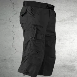 OUKU Men's Cargo Shorts Capri Pants Hiking Shorts Zipper Pocket Leg Drawstring Plain Comfort Breathable Outdoor Daily Going out Casual Big and Tall Army Yellow Black