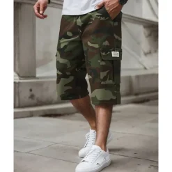 Hot OUKU Men's Cargo Shorts Capri Pants Camo Shorts Summer Shorts Drawstring Elastic Waist Multi Pocket Camouflage Comfort Wearable Calf-Length Outdoor Sport Daily Fashion Casual Khaki Army Green