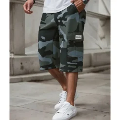 Hot OUKU Men's Cargo Shorts Capri Pants Camo Shorts Summer Shorts Drawstring Elastic Waist Multi Pocket Camouflage Comfort Wearable Calf-Length Outdoor Sport Daily Fashion Casual Khaki Army Green