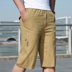 New OUKU Men's Cargo Shorts Capri shorts Capri Pants Hiking Shorts Pocket Elastic Waist Multi Pocket Plain Comfort Breathable Calf-Length Sports Outdoor Daily Stylish Casual / Sporty ArmyGreen Yellow