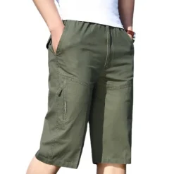 New OUKU Men's Cargo Shorts Capri shorts Capri Pants Hiking Shorts Pocket Elastic Waist Multi Pocket Plain Comfort Breathable Calf-Length Sports Outdoor Daily Stylish Casual / Sporty ArmyGreen Yellow